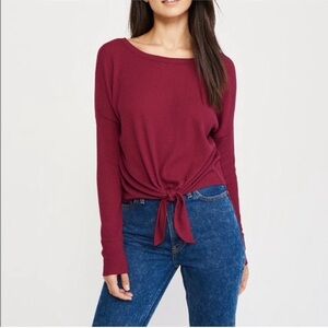 NWT ABERCROMBIE & FITCH Ribbed Crop Tie Front Dolman Sleeve Top Size S